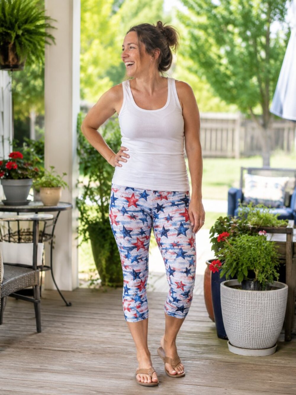 Red White Blue Star Capri Leggings Patriotic USA Print